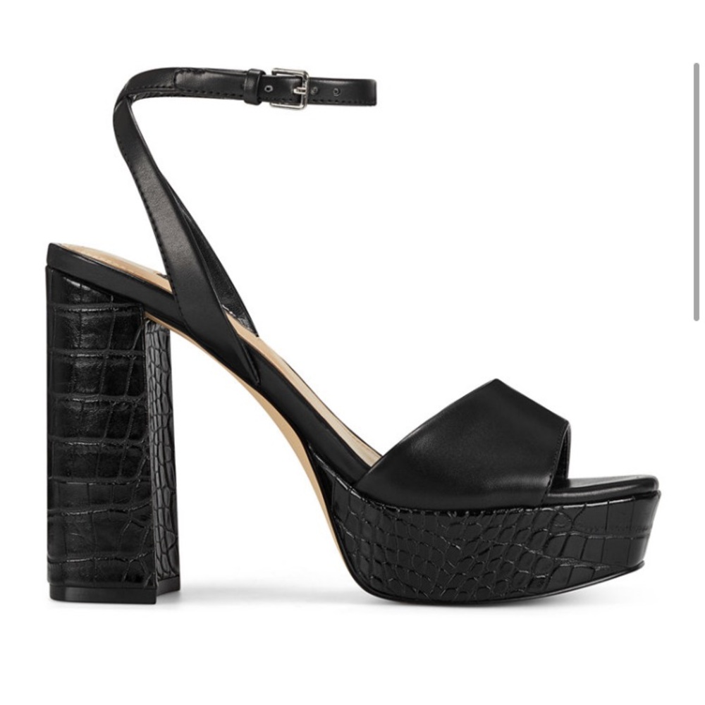 Nine West croc slingback platform sandals.